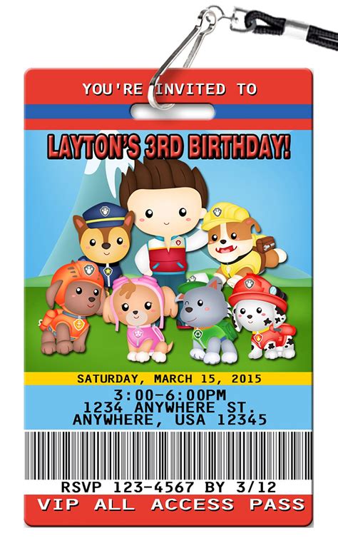 Paw Patrol Birthday Invitations - PVC Invites - VIP Birthday Invitations