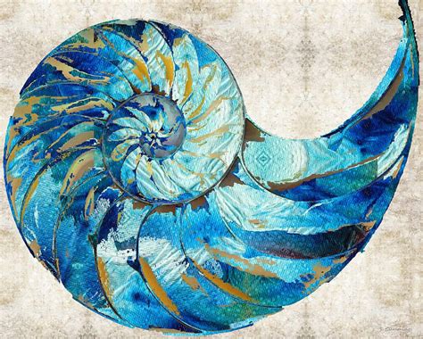 Blue Painting - Tropical Blue Art - Nautilus Shell Bleu 2 - Sharon ...