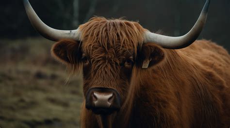 Cow Horn Scottish Highland Is Standing In A Field With Long Horns ...