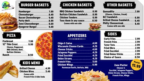 Menu – Zone Bowling Center