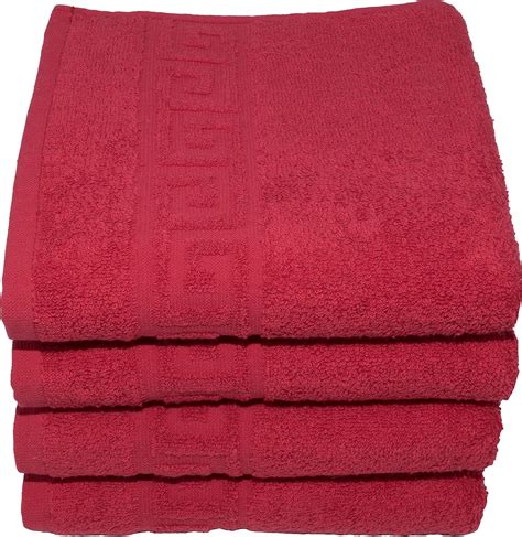 4 RED HAND TOWELS SET,%100 NATURAL COTTON 50X90 CM LARGE HOTEL QUALITY ...