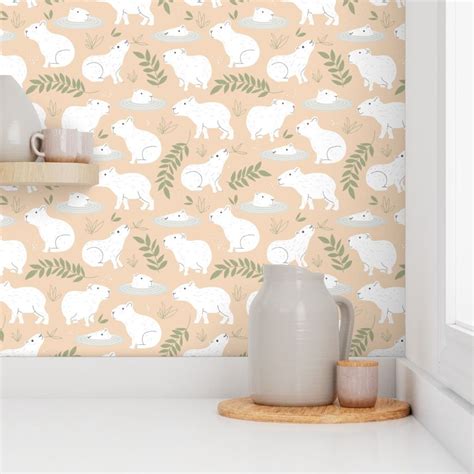 Wild Animals - Capybara friends swimming Wallpaper | Spoonflower