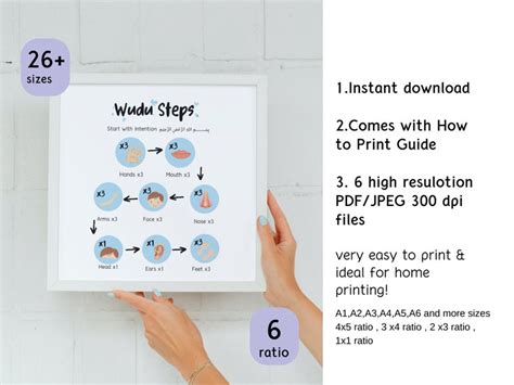 Wudu Guide Step by Step Poster, Nursery Islamic Wall Art, Wudu Steps ...