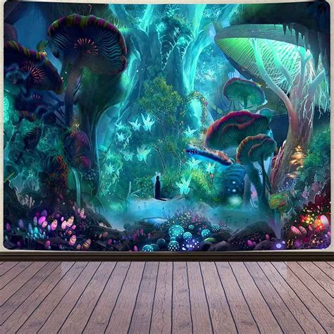 Aidatain Enchanted Forest Mushroom Plant Tapestry Fairy Tale Large Tree Jungle Landscape Wall ...