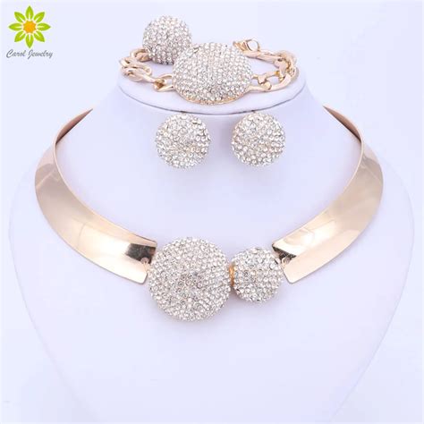 Jewelry Sets For Women Gold Color Wedding Party Bridal Accessories Necklace Earrings Set Fashion ...