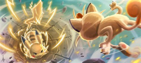 Pikachu Vs Meowth by Angel Moonlight Second Pokemon fan art of my idea of bringing gym scenes ...