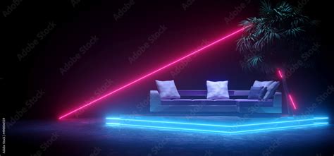 Sci Fi Futuristic Modern Dark Retro Laser Lights Neon Glowing Purple Blue Lights Bar Disco Party ...