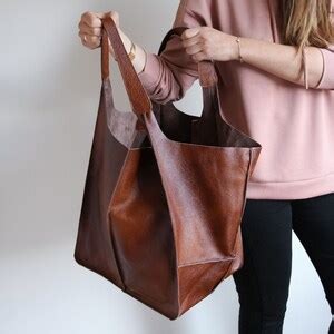 COGNAC LEATHER TOTE Bag, Cognac Brown Handbag for Women, Everyday Bag, Slouchy Tote, Women ...