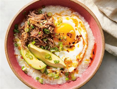 Breakfast Congee with Egg, Avocado, and Scallion Recipe | goop