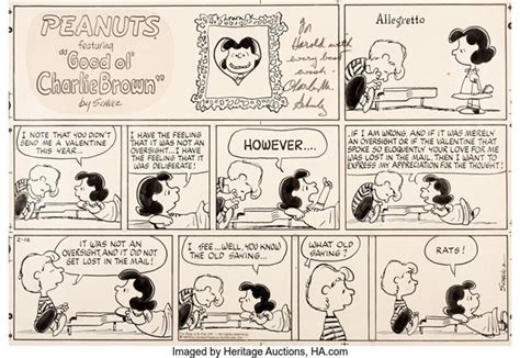 Charles Schulz Peanuts Sunday Comic Strip Lucy and Schroeder Original Art dated 2-16-75 United ...