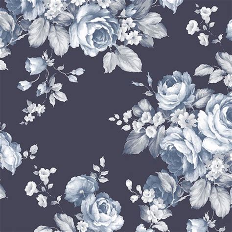AF37703 | Grand Floral Blue & White Wallpaper