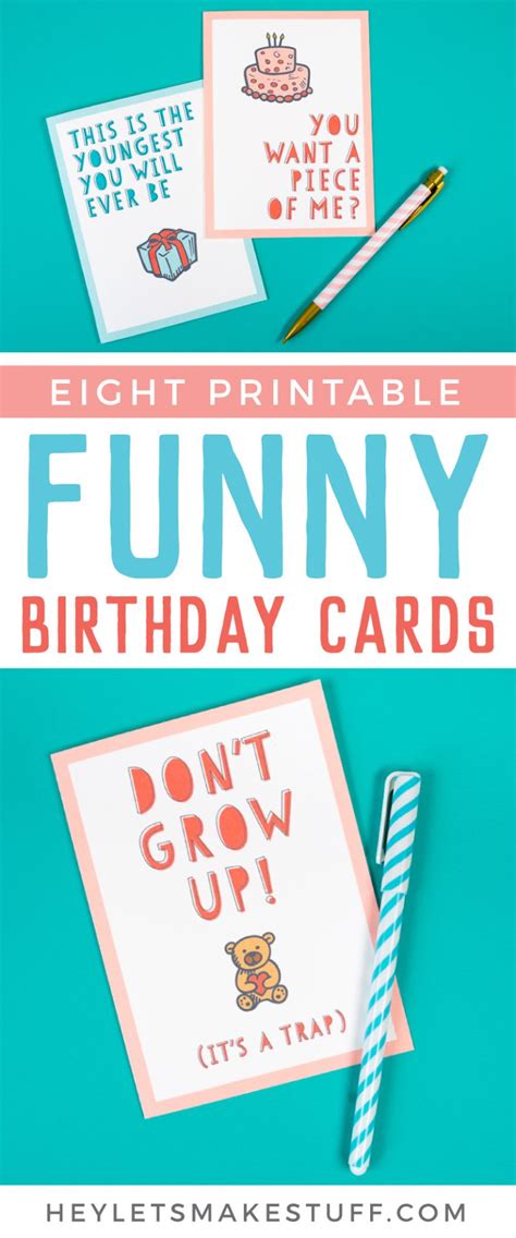 Free Funny Printable Birthday Cards for Adults - Eight Designs!