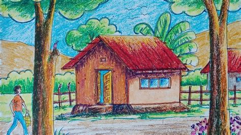 Easy way to draw Village Landscape using Oil Pastel Colours #drawing #tutorial #beginner # ...