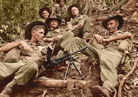 Kokoda Track campaign Australian soldiers belonging to the 2/1st Battalion, 6th Division, take a ...