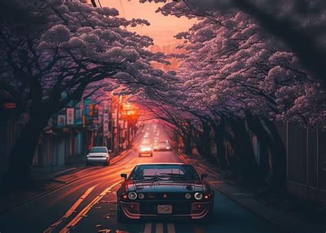 'car cherry blossom japan ' Poster by Hari Buckner | Displate