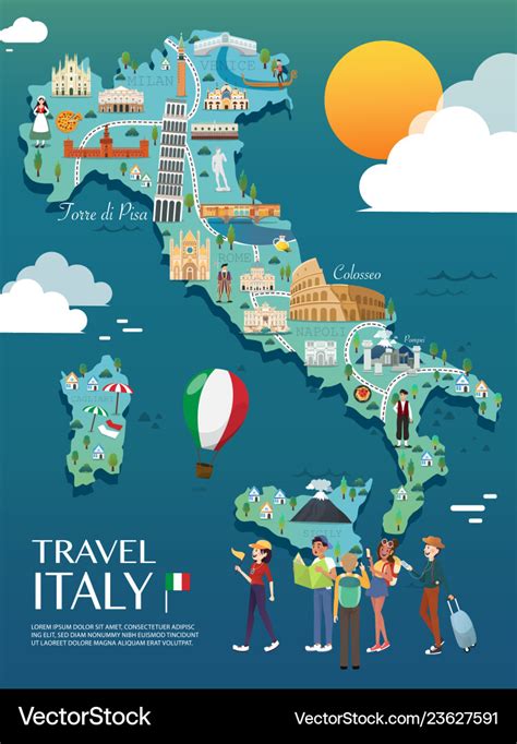 Map of italy attractions and Royalty Free Vector Image