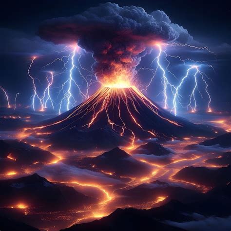 Premium Photo | Frances Cantal Volcano explodes with lightning thunder 8k art