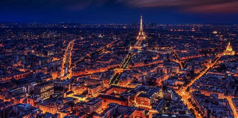 Landscape photo of Paris city seeing Eiffel Tower with buildings lights at night time HD ...
