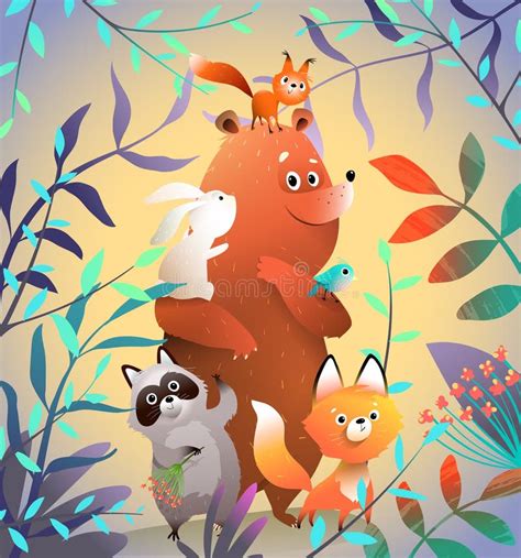 Cute Forest Animals and Leaves Clipart Collection Stock Illustration ...