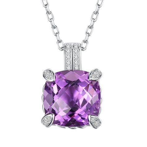 4.1ct Square Natural Amethyst Pendant Necklace Women 925 Sterling ...