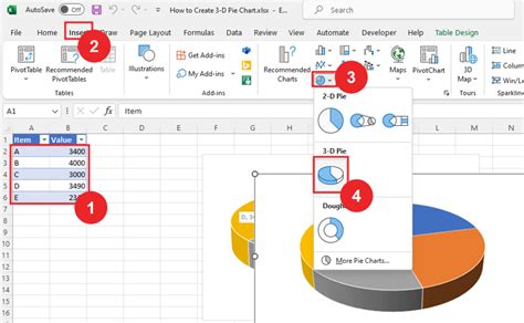 How to create 3-D pie chart in excel