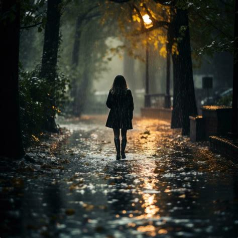 Woman walking alone in the rain 32456875 Stock Photo at Vecteezy