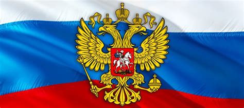 Russia Emblem on Russian Federation Flag Design on Russia Background, 3d Rendering. Russia Flag ...