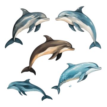 Set Of Brown Blue Black And Aqua Color Dolphins Png Illustration Marine Animals, Dolphin, Brown ...