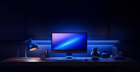 Premium AI Image | Arafed computer monitor sitting on a desk with a lamp and a lamp shade ...