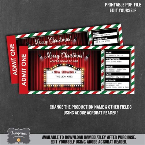 Christmas Theatre Ticket, Theater Ticket Gift, Surprise Show Ticket Printable, Surprise Broadway ...