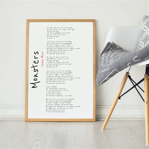 Monsters by James Blunt Lyrics Poster James Blunt Monsters Print Gift ...