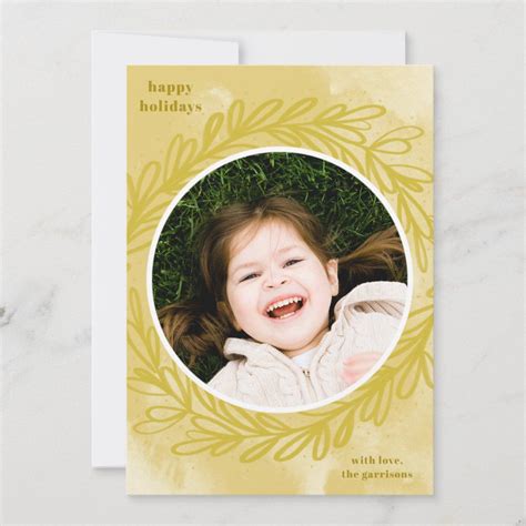 Golden Yellow Watercolor Botanical Photo Frame Holiday Card | Zazzle | Watercolor holiday cards ...