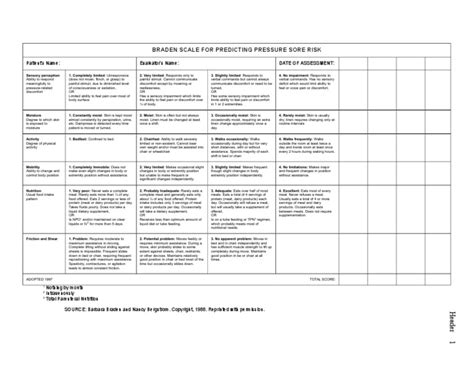 Braden Scale Printable