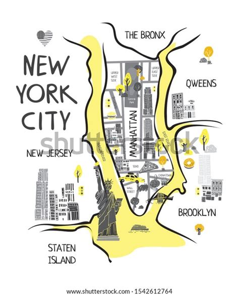 New York Map Flat Cartoon Hand Stock Vector (Royalty Free) 1542612764 | Shutterstock