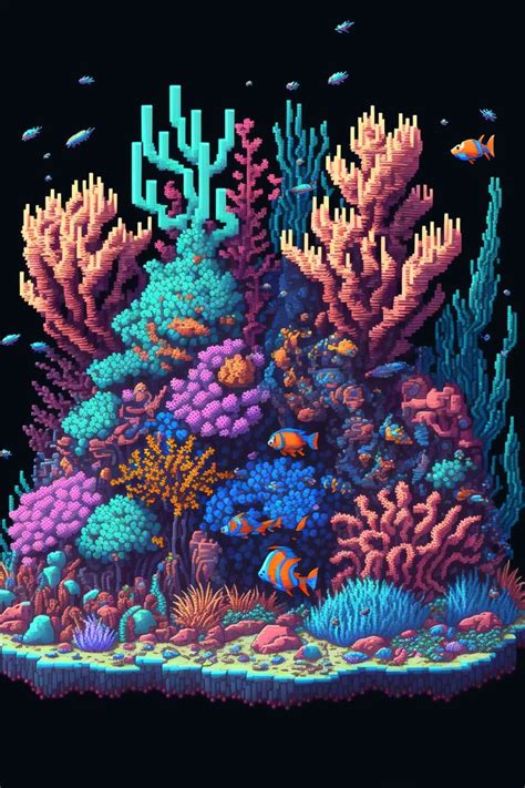 coral reef drawing aquarium aesthetic-tropical fish pixel art wallpaper in 2023 | Pixel art ...