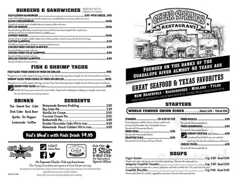 Clear Springs Restaurant menus in Midland, Texas, United States