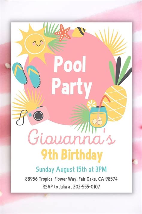 Pool Party Invitation Summer Birthday Invitation Pineapple | Etsy | Pool party birthday ...