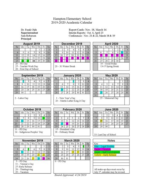 Calendar – Hampton Elementary School