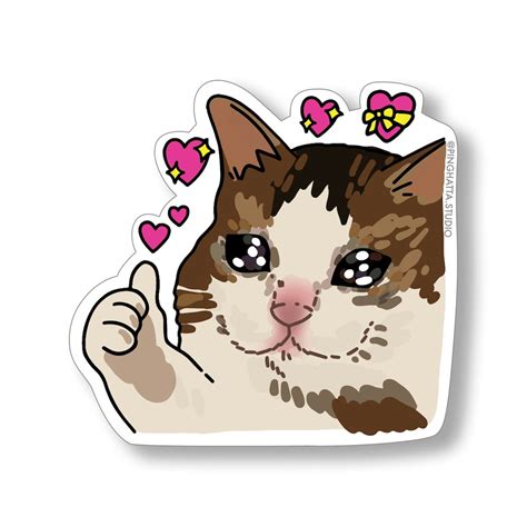 Sad Cat Meme Thumbs up With Heart Good Job Cat Sticker Cat Meme Sticker ...