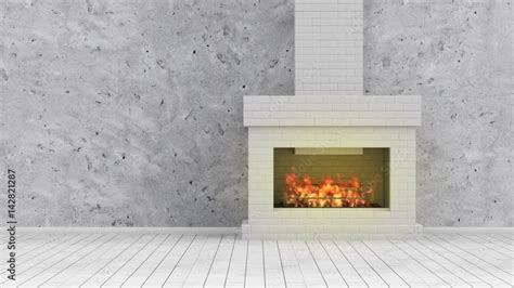 4k Seamless Looping Animation of Burning Fireplace. Modern Empty 3D ...