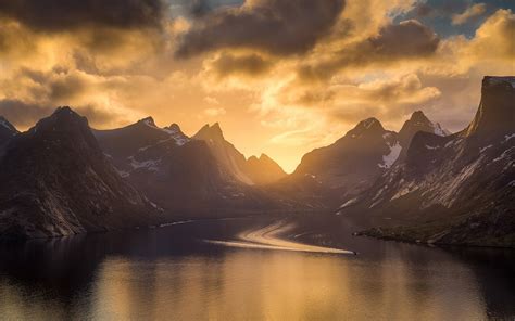 Nature, Landscape, Mountain, Sky, Fjord, Lake, Norway, Sunset, Island, Peak wallpaper | nature ...