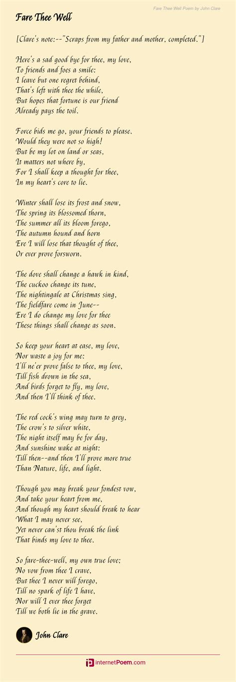 Fare Thee Well Poem by John Clare