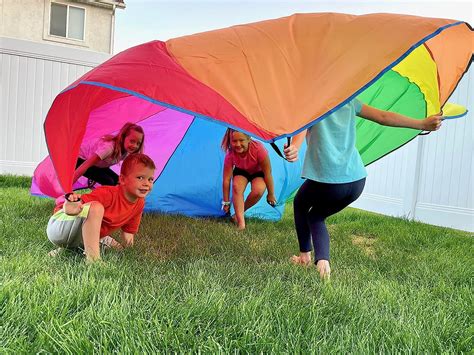 Little Dynamo Parachute Toys for Kids with 8 Handles 12ft - Gym Class Rainbow Color Parachute ...