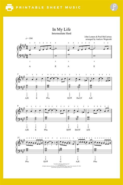 In My Life by The Beatles Piano Sheet Music | Intermediate Level | Sheet music, Piano sheet ...