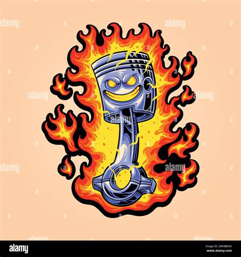 Angry piston racing with flaming fire cartoon illustration vector illustrations for your work ...