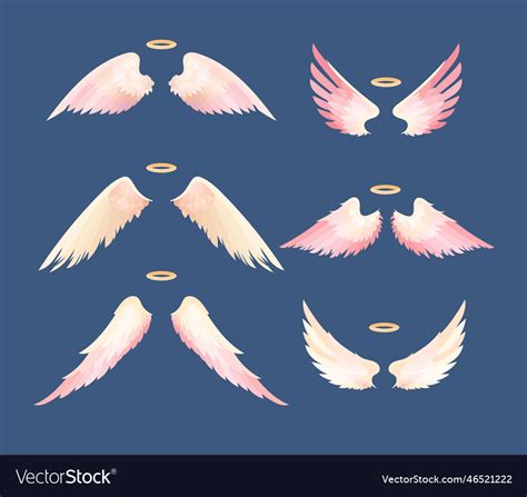 White angel wings and halo flat Royalty Free Vector Image