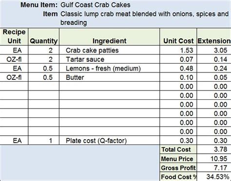 Recipe Food Cost Template Word | Deporecipe.co