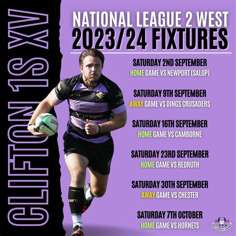 Clifton Rugby - CLIFTON 1s TEAM 2023/24 FIXTURES...