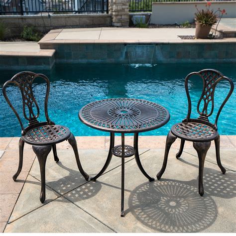 Belleze 3PC Bistro Set Outdoor Patio Cast Aluminum Table and Chair Antique, Bronze - Walmart.com ...