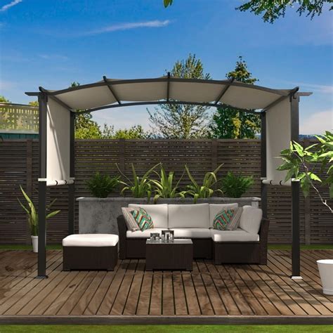 10x8 Pergola Gazebo Steel Frame Sun Shelter w/Retractable Canopy Shades ...